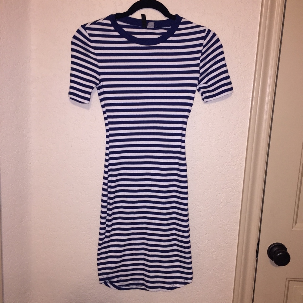 H&M Navy Blue & White Striped Bodycon Dress NWOT